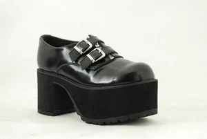 T.U.K. Pump A8662L Schwarz Leder Zip 2 Buckles Nosebleed Eva Split Stack - Picture 1 of 8