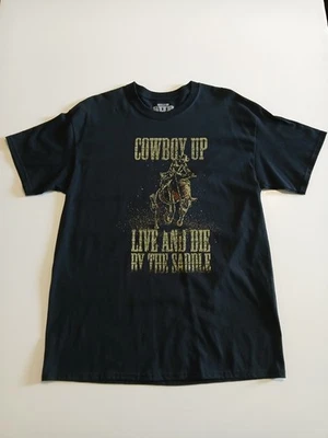 Cowboy Up Men's T-Shirt Black Size Large  With A Graphic Of A Cowboy Bronc Rider - Image 1 of 4
