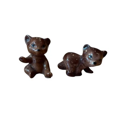 Set Of 2 Vintage Hagen Renaker Miniature Brown Bear Cubs Porcelain 1” Retired - Image 1 of 4