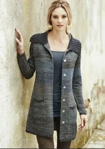 Peruvian Connection XL Blue Striped Button Up Cardigan Long Sweater Robe Shell - Picture 1 of 13