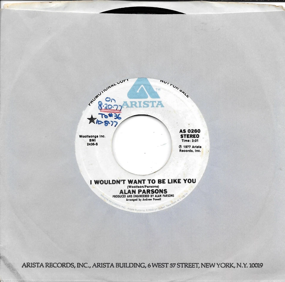 THE ALAN PARSONS PROJECT  I Wouldn't Want To Be Like You  rare promo 45 Foto 1 de 1