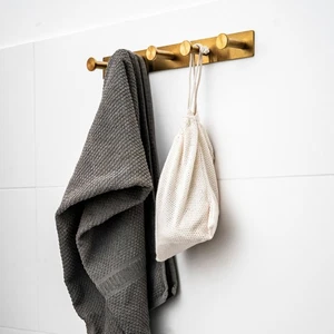 ELMOWO Edelstahl Hakenleiste mit 5 Haken ohne Bohren Handtuchhalter für Bad gold - Bild 1 von 8