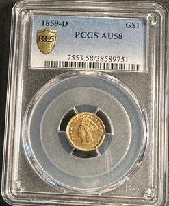1859-D G$1 Princess One Dollar Gold - PCGS AU-58 Tough Date - Picture 1 of 3