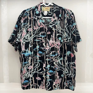 Vintage Kanus Hawaiihemd schwarz Fisch koralle pink blau Herren M Viskose gebraucht, in einwandfreiem Zustand - Bild 1 von 4