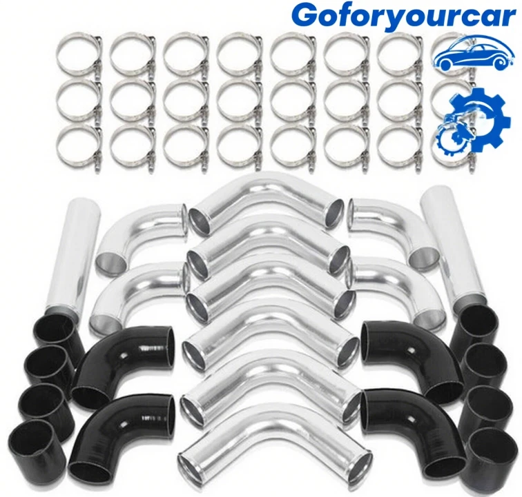 Universal 3" Aluminum Turbo Intercooler Pipe Tube Kit w/ Silicone Hose + Clamps Foto 1 de 4
