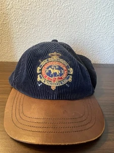 POLO RALPH LAUREN VINTAGE BLUE CORDUROY & LEATHER BRIM CROWN CREST BASEBALL CAP - Picture 1 of 9