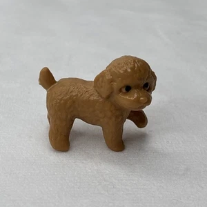 Miniature Brown Poodle Puppy Tiny Dollhouse Dog Figure Plastic Playful Vintage - Picture 1 of 5
