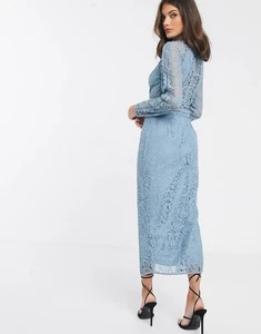 ASOS BLUE LACE DRESS Long Sleeve US Size 4 - Picture 1 of 11