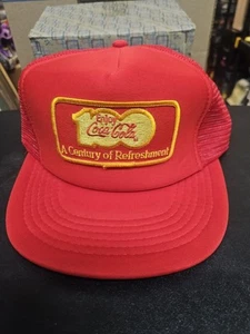 Vtg Coca Cola Snap Back Mesh Trucker Hat A Century of Refreshment Anniversary - Picture 1 of 9