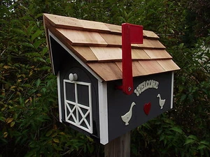 Amish Handmade Handcrafted Rural Mailbox w Flag USPS Dk Gray / White Welcome - Picture 1 of 1