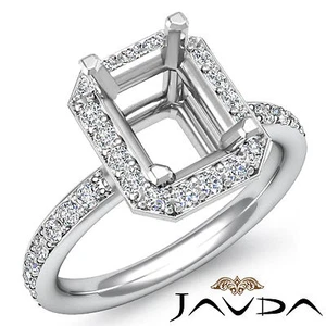Emerald Semi Mount Diamond Pave Setting Engagement Ring 14K White Gold 0.56Ctw - Picture 1 of 6