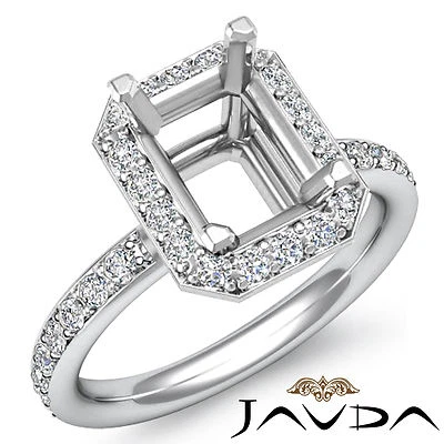 Emerald Semi Mount Diamond Pave Setting Engagement Ring 14K White Gold 0.56Ctw - Image 1 of 4