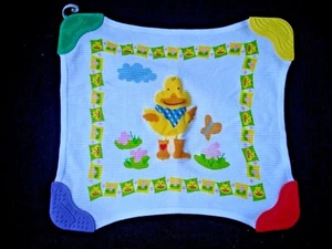Vintage Munchkin Teether Security Blanket White Thermal Waffle Weave Yellow Duck - Picture 1 of 3