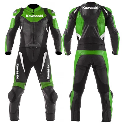 KAWASAKI Hommes Combinaison de Moto en Cuir Courses Moto en Cuir Veste Pantalon - Photo 1/2