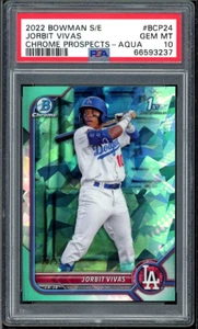 Jorbit Vivas 2022 1st Bowman Chrome Sapphire Refractor Aqua /55 #BCP24 PSA 10 - Picture 1 of 2