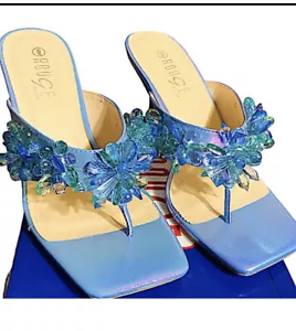 Rouge Helium Women’s Zeal Square Toe Flower Petal Gems Thong High Heels Size 9. - Picture 1 of 3
