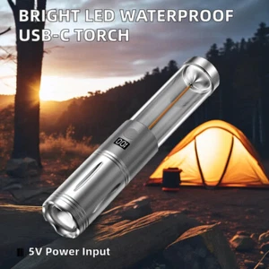 LED Rechargeable Waterproof Flashlight Camping Lanterns Zoomable Flashlight - Picture 1 of 9