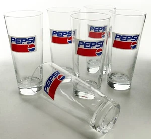 6 x Pepsi-Cola Frankonia Glas Becher Gläser 0,3l Retro Pepsi Schild Logo 1318 - Picture 1 of 6