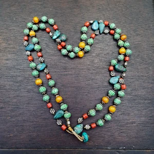 AA Turquoise Coral Amber Agate Stone Tibetan Nepal Necklace Boho Ethnic Jewelry - Bild 1 von 10