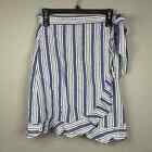 LOFT Striped Wrap Skirt 0T Linen Blend Mini Side Tie