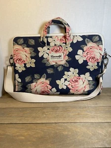 Bolso para computadora portátil CanvasLife azul marino con correa extraíble ajustable floral - Imagen 1 de 10
