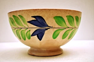 Baker & Co England Vintage Spongeware Bowl Hand Painted Floral Green Blue Red - Picture 1 of 15