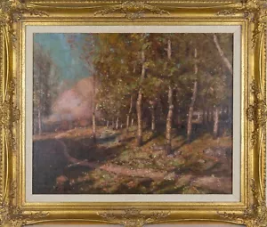 Signed C. Larsson Painting "Landscape of Pathway in a Forest" Framed - Picture 1 of 7