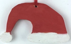 Weihnachtsmann Mütze bemalt Holz Christbaumschmuck rot & weiß mit rotem Band - Bild 1 von 5