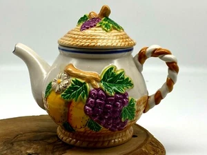 Charming Vintage Teapot 1 Cup Size Fruit Floral Design Ceramic - Picture 1 of 12