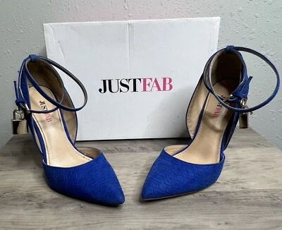 Zapatos de salón JustFab Earlena azul cobalto para mujer 6,5 cerraduras y correas para llaves usados en excelente estado Foto 1 de 4