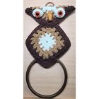 Vintage Crochet Owl Towel Holder Ring Hanging 70s Kitchen Kitsch Retro