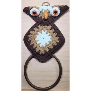 Vintage Crochet Owl Towel Holder Ring Hanging 70s Kitchen Kitsch Retro - Picture 1 of 5