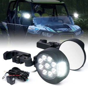 UTV Round Side Rearview Mirrors w/LED Spot Lights 1.5"-2" Roll Cage RZR XP 1000 - Foto 1 di 5