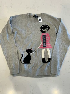 NWT gap kids girl’s gray cotton crewneck cat graphic sweater xxl - Picture 1 of 4