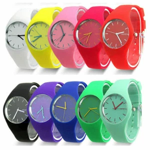 New Women Ladies Soft Jelly Silicone Band Quartz Sports Girl Kids Wrist Watch - Picture 1 of 26