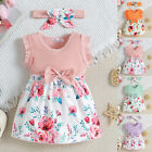 2X Newborn Baby Girls Floral Sleeveless Mini Dress + Headband Clothes Outfit Set
