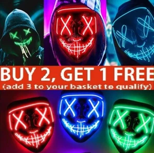 Halloween Purge LED Mask Light Up Glowing Neon Cosplay Costume Party Wire Masks - Picture 1 of 17