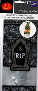 Wilton Halloween RIP Spider Headstone Treat Bags with Ties - 20 Count - Set of 3 - Picture 1 of 2