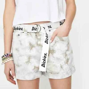 DICKIES Tie Dye White Khaki HIGH RISE Roll Cuff Belted SHORTS Junior Girl Sz 15 - Picture 1 of 7