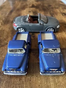 55 Chevy Stepside Pickup Truck Blue 1/32 Scale Diecast Lot Of 2 And 1 Free Car - Picture 1 of 11