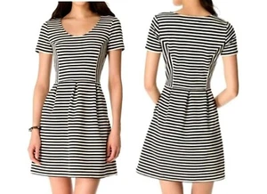 Madewell Bistro Dress Fit & Flare Womens 2 Knit Black White Striped Short Sleeve - Picture 1 of 6