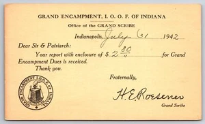Indianapolis~Grand Encampment IOOF Odd Fellows Dues Postal~Abernathy of Homer IN - Picture 1 of 2