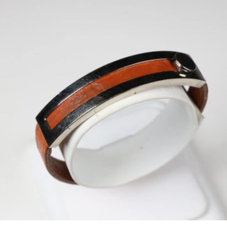 Pulsera HERMES Hebilla Cinturón Ajustable Cuero Marrón Plata Metal Herrajes Foto 1 de 4