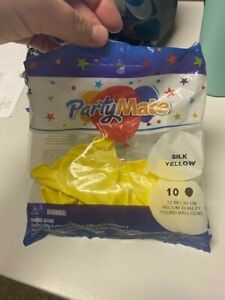 PartyMate Silk Yellow Pack of 10 12" Latex Balloons New!!!