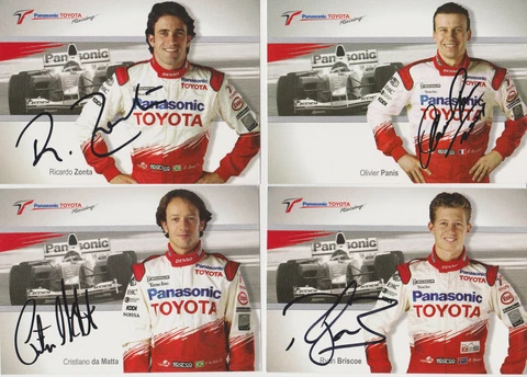 Hand Signed Toyota Panasonic F1 Racing 4x Driver Card Panis Briscoe Zonta Matta Cover