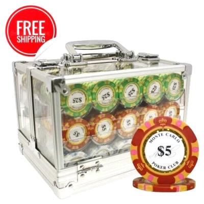 MRC POKER 600PCS 14G MONTE CARLO POKER CLUB POKER CHIPS SET WITH ACRYLIC CASE - Image 1 of 4