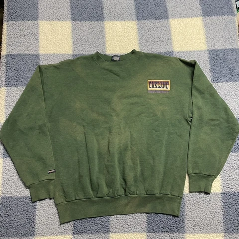 VTG Oakland University Jansport Sweater Made USA Green 2XL Embroidery Distressed Cover