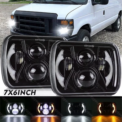 Par de faróis de LED 5x7 7x6" feixe Hi-Lo para 1982-2012 Ford E150 E250 E350 Van - Imagem 1 de 4