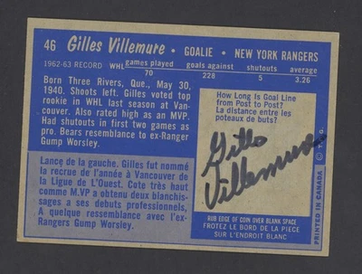 Signed 1963-64 Topps Hockey No. 46  Rangers Gilles Villemure Ex-Mt - Image 1 of 2