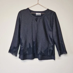 Joseph Ribkoff Twinset UK 14 Mesh Trim Crinkled Jacket Top 2 Piece Stretch Black - Picture 1 of 15